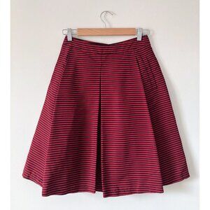 Prada Pleated Stripe Knee Length Skirt Red Dark Navy Size IT 38/ US 2